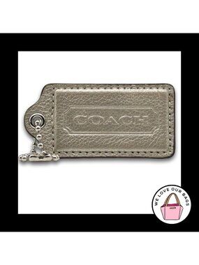 COACH HANG TAG Bag Charm Keychain Fob Silver Matte Pebbled Leather Nickel 3" XL